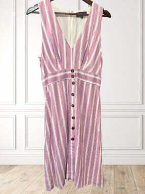 Lulus Pink & White Striped Button Front Midi Dress NWT Size Medium